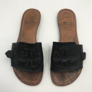 Tory Burch Black Melinda Leather Slide Sandals